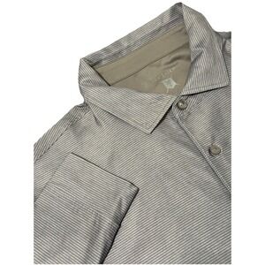 Hickey Freeman Golf Polo‎ Shirt Large Long Sleeve Striped Grey Stretch Wicking
